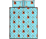 electric guitar pattern light blue background Quilt Bed Set