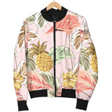 Pink Flamingo Birds Pineapples Hibiscus Flower Pattern Women'S Bomber Jacket