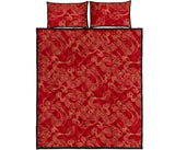 Gold dragons red background Quilt Bed Set