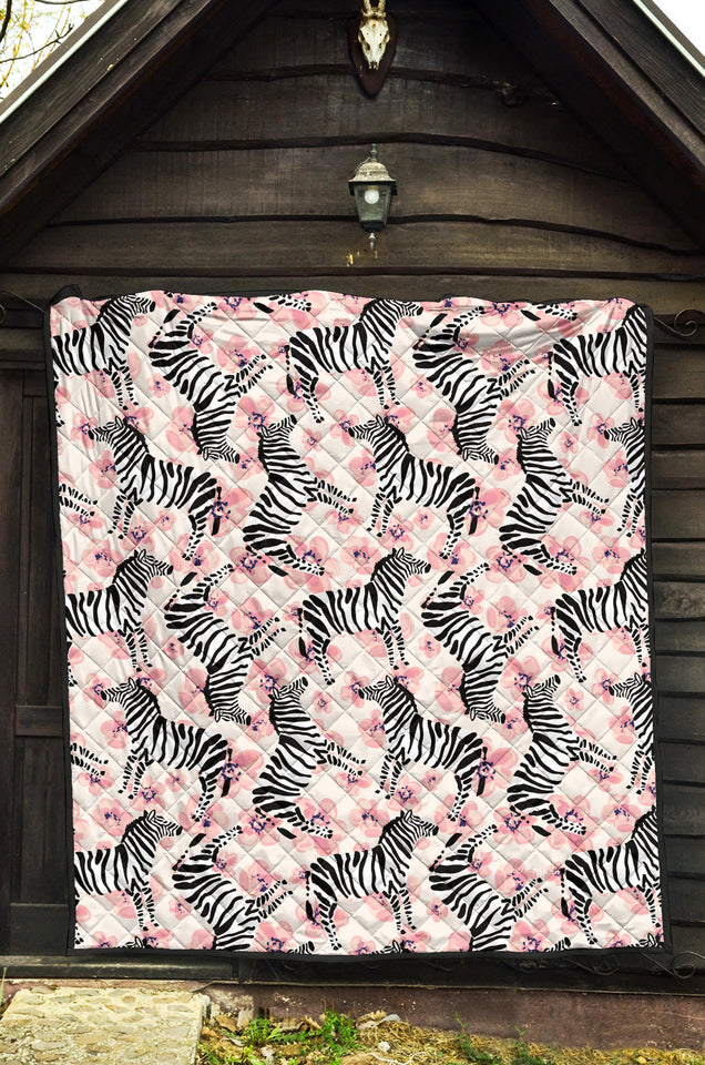 Zebra Pink Flower Background Premium Quilt