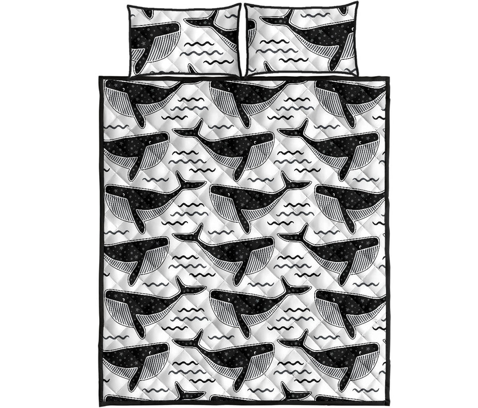 Black whale pattern Quilt Bed Set