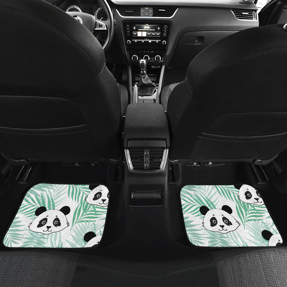Panda Pattern Tropical Leaves Background Front And Back Car Mats