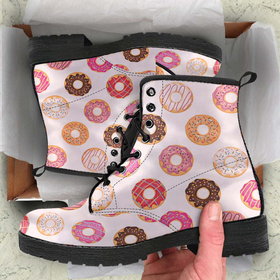 Colorful Donut Pattern Leather Boots