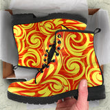 Fire Flame Design Pattern Leather Boots