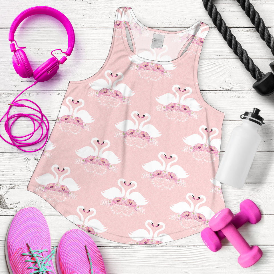 White swan and flower love pattern Women Racerback Tank Top