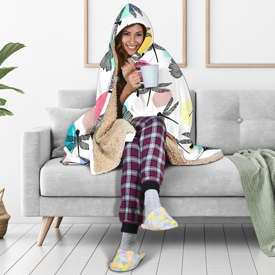 Dragonflies Ginkgo Leaves Pattern Hooded Blanket
