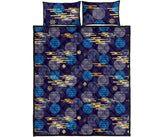 Blue japanese pattern cloud wave flower Quilt Bed Set
