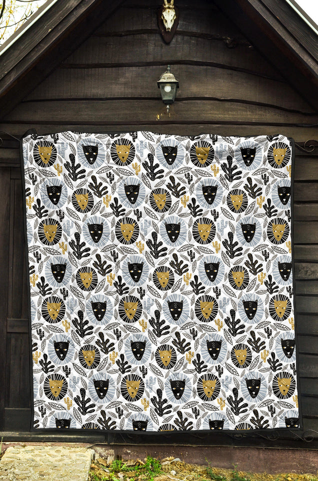 Lion Pattern Print Design 05 Premium Quilt