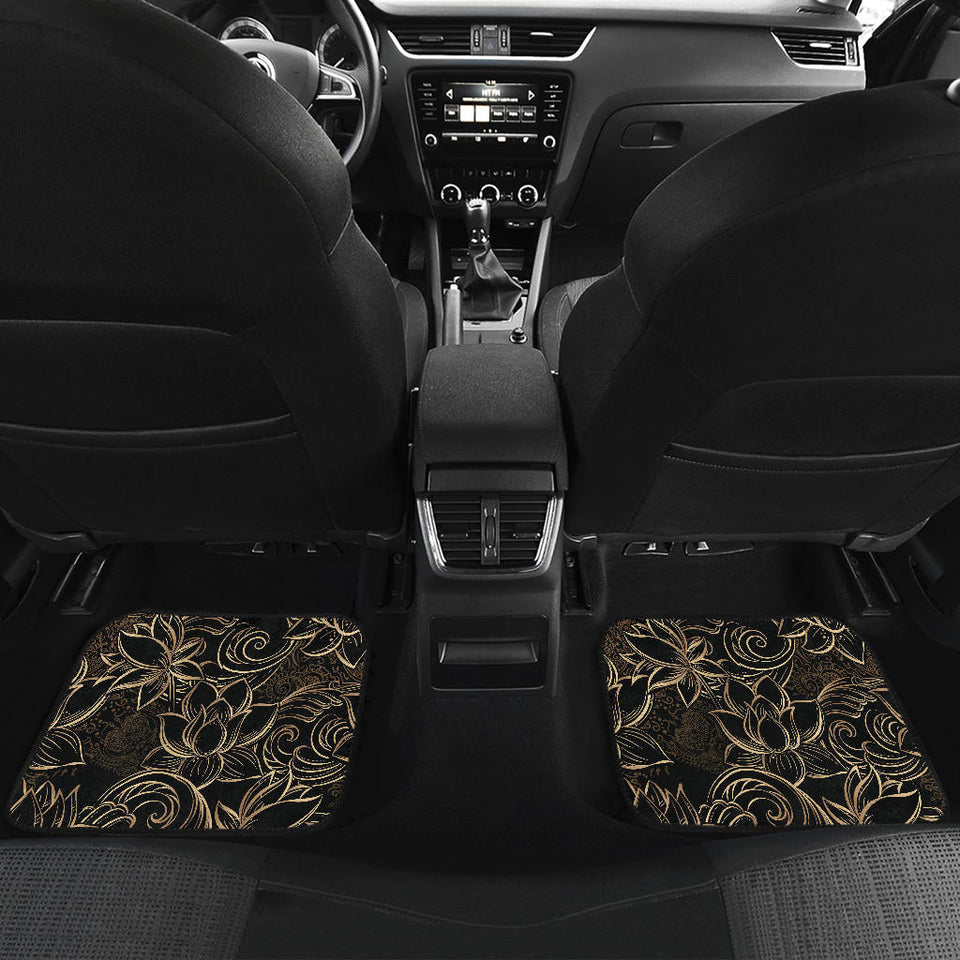 Luxurious Gold Lotus Waterlily Black Background Front And Back Car Mats