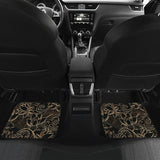 Luxurious Gold Lotus Waterlily Black Background Front And Back Car Mats