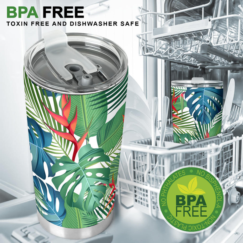 Heliconia Palm And Monstera  Leaves Pattern Tumbler
