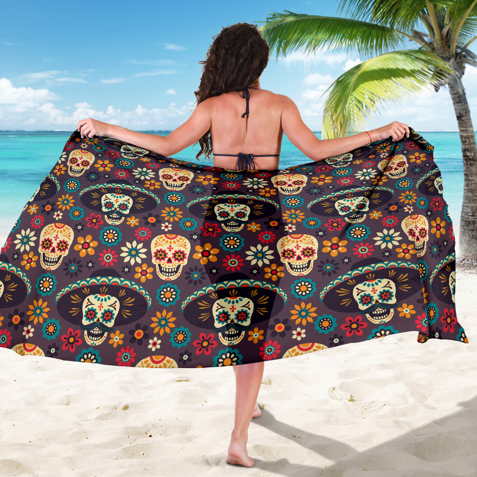 Sugar Skulls Flower Maxican Pattern Sarong