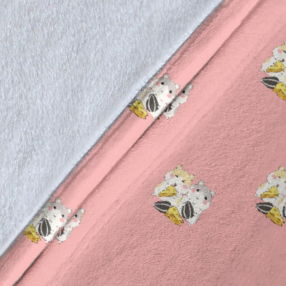 Cute Hamster Cheese Pattern Pink Background Premium Blanket