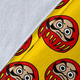 Daruma Japanese Wooden Doll Yellow Background Premium Blanket