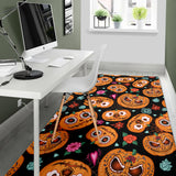 Pumpkin Flowers Spiderweb Halloween Theme Area Rug