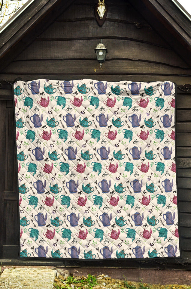 Tea pots Pattern Print Design 05 Premium Quilt