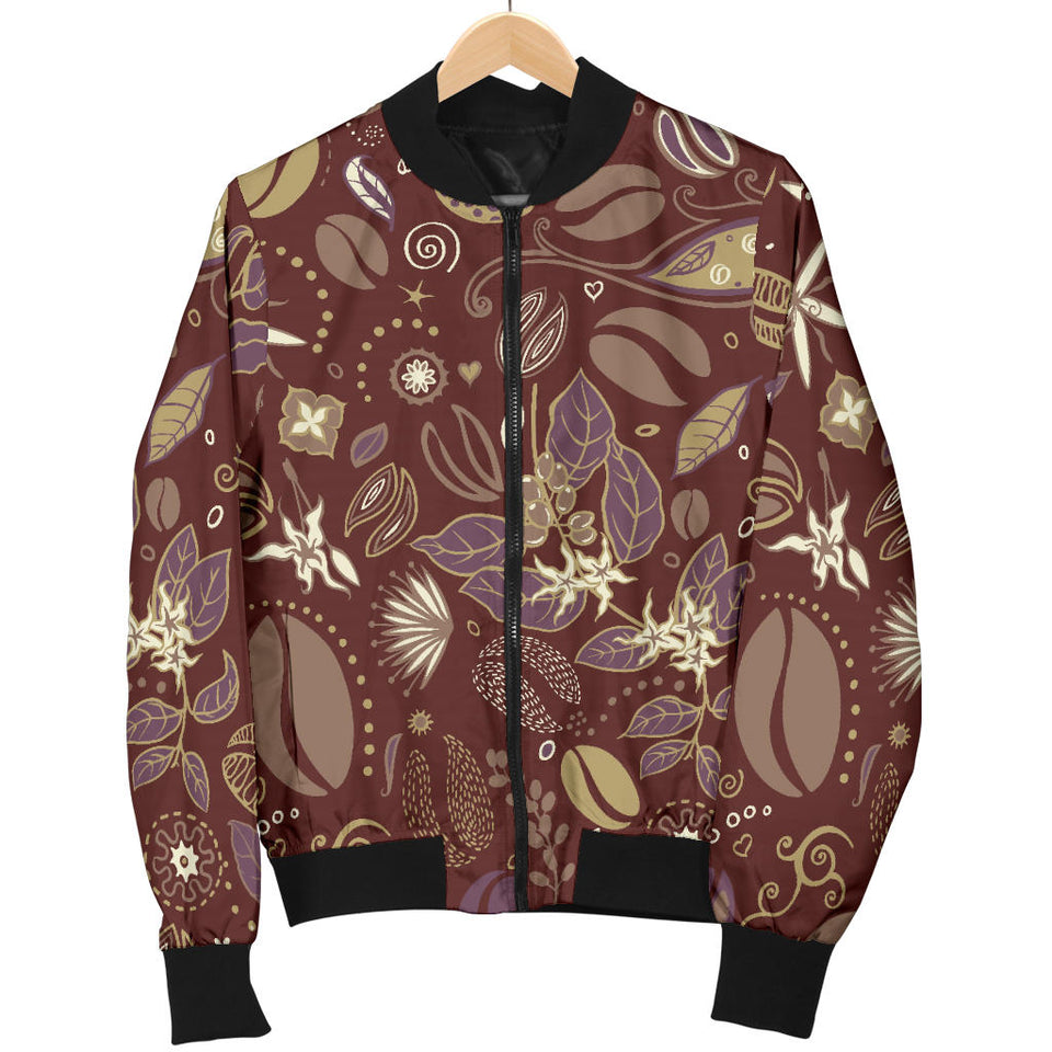 Coffee Bean Flower Pattern Women'S Bomber Jacket