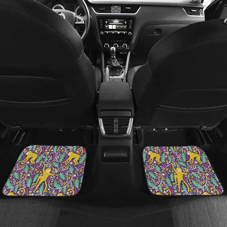 Cute Yellow Monkey Leaves Pattern Front And Back Car Mats