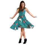Boston Terrier Beautiful Flower Pattern Sleeveless Midi Dress