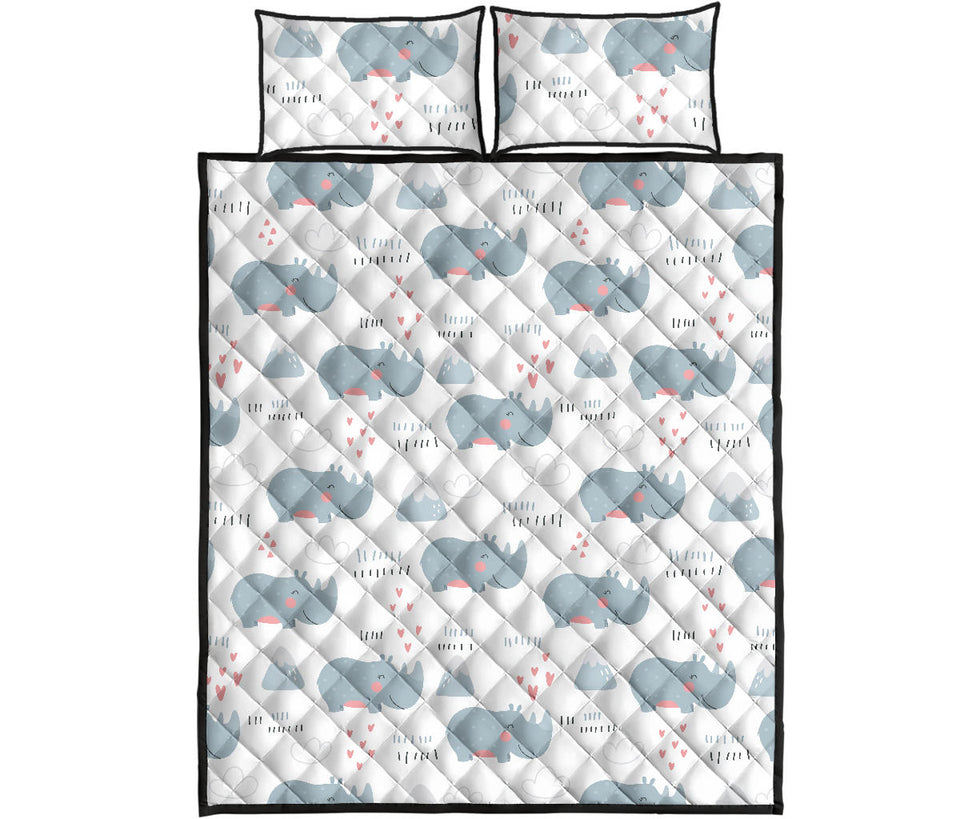 cute rhino heart pattern Quilt Bed Set