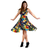 Colorful Parrot Flower Pattern Sleeveless Midi Dress