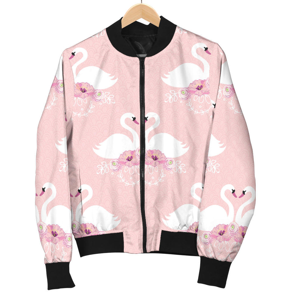 White Swan And Flower Love Pattern Women'S Bomber Jacket