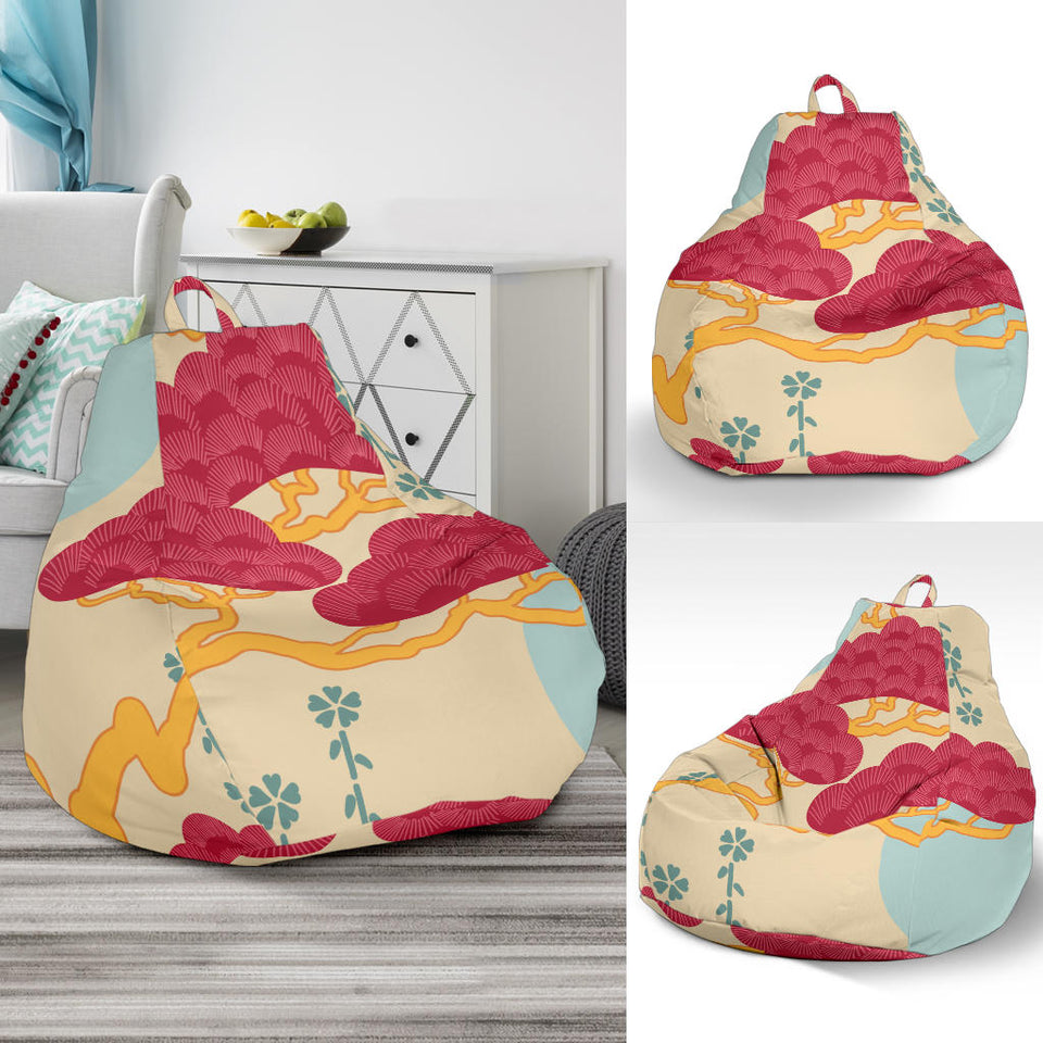 Red Bonsai Gray Sun Japanese Pattern Bean Bag Cover