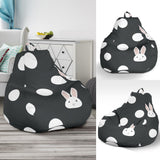Cute White Rabbit Polka Dots Black Background Bean Bag Cover