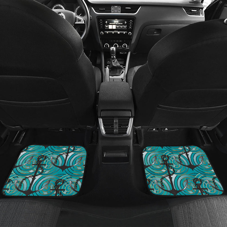 Anchor Nautical Green Background Front And Back Car Mats