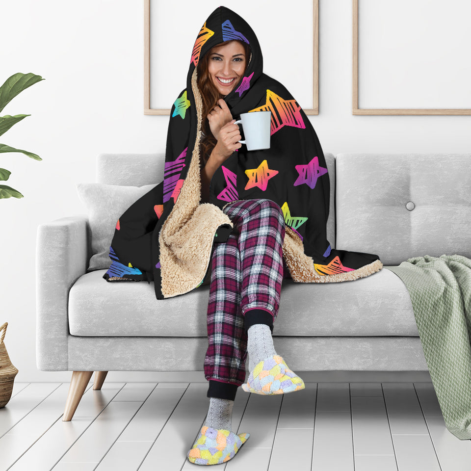 Colorful Star Pattern Hooded Blanket