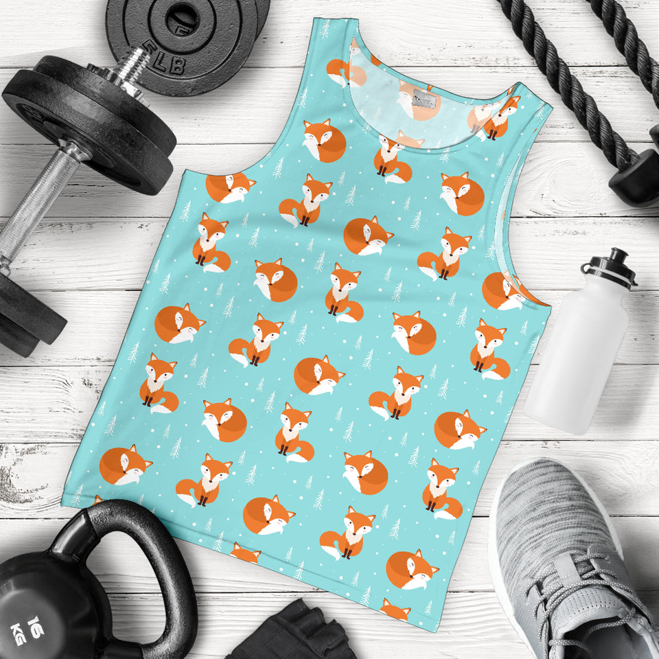 Fox pattern blue b ackground Men Tank Top