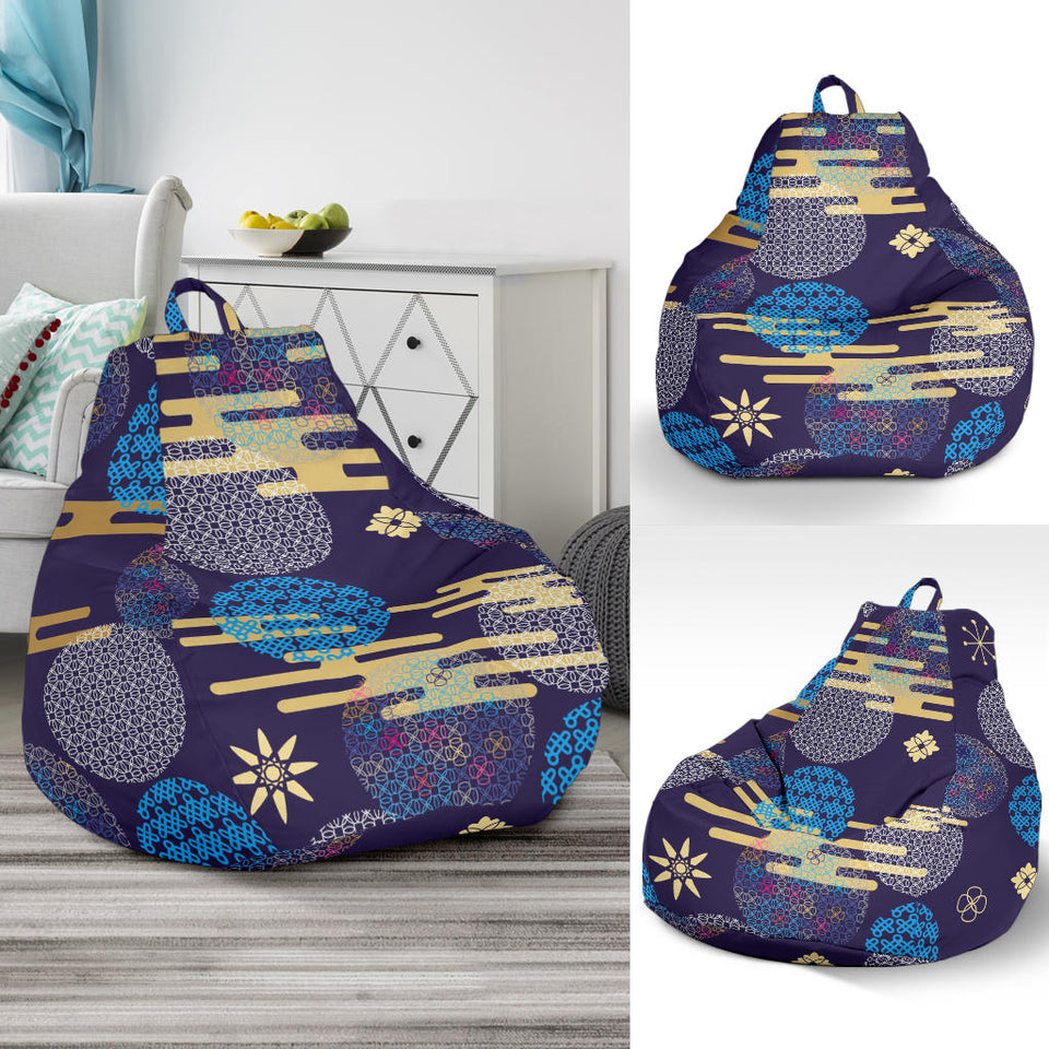 Blue Japanese Pattern Cloud Wave Flower Bean Bag Cover