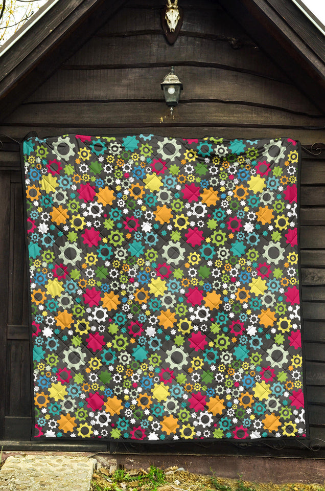 Gear Pattern Print Design 03 Premium Quilt