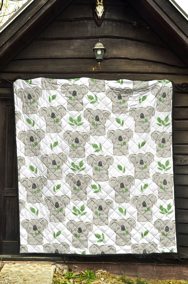 Hand Drawn Koala Leaves Pattern Premium Quilt