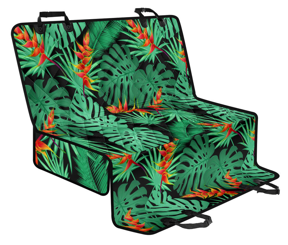 Heliconia Flower Palm Monstera Leaves Black Background Dog Car Seat Covers