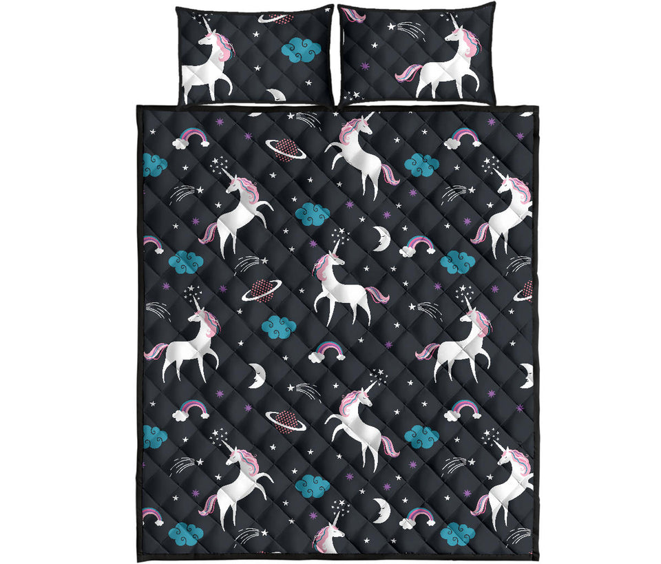unicorn rainbows moon clound star pattern Quilt Bed Set