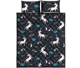 unicorn rainbows moon clound star pattern Quilt Bed Set