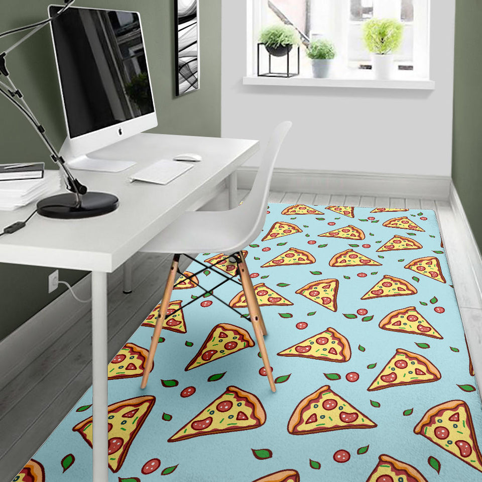 Hand Drawn Pizza Blue Background Area Rug