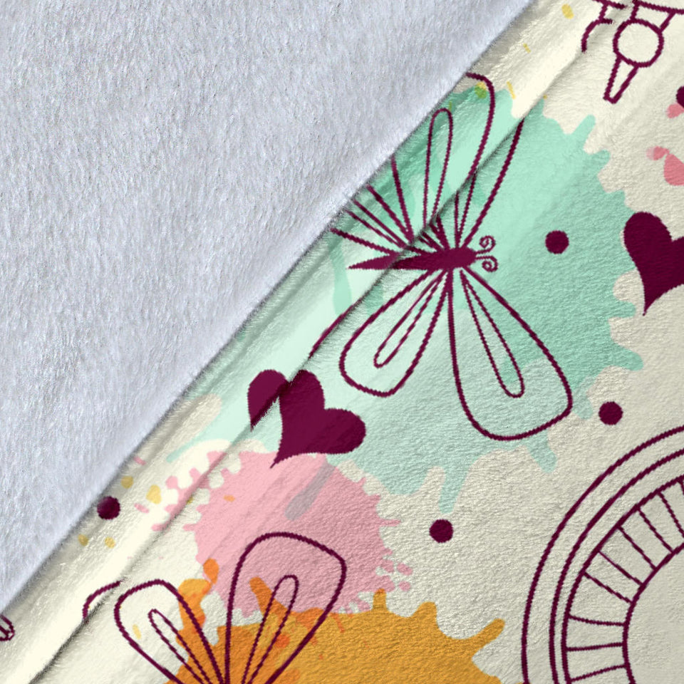 Clock Butterfly Pattern Premium Blanket