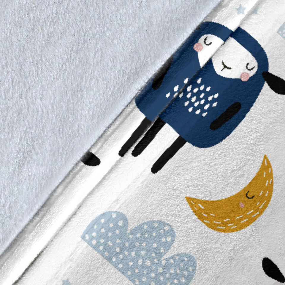 Cute Sleeping Sheep Moon Cloud Pattern Premium Blanket