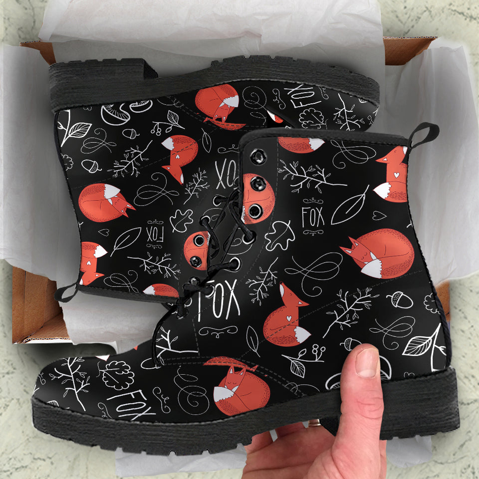 Fox Sleeping Fox Pattern Leather Boots