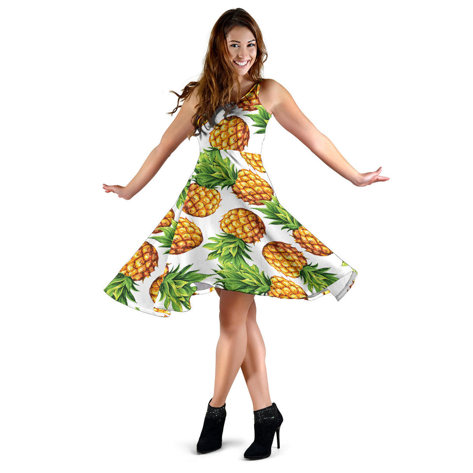 Pineapples Design Pattern Sleeveless Midi Dress