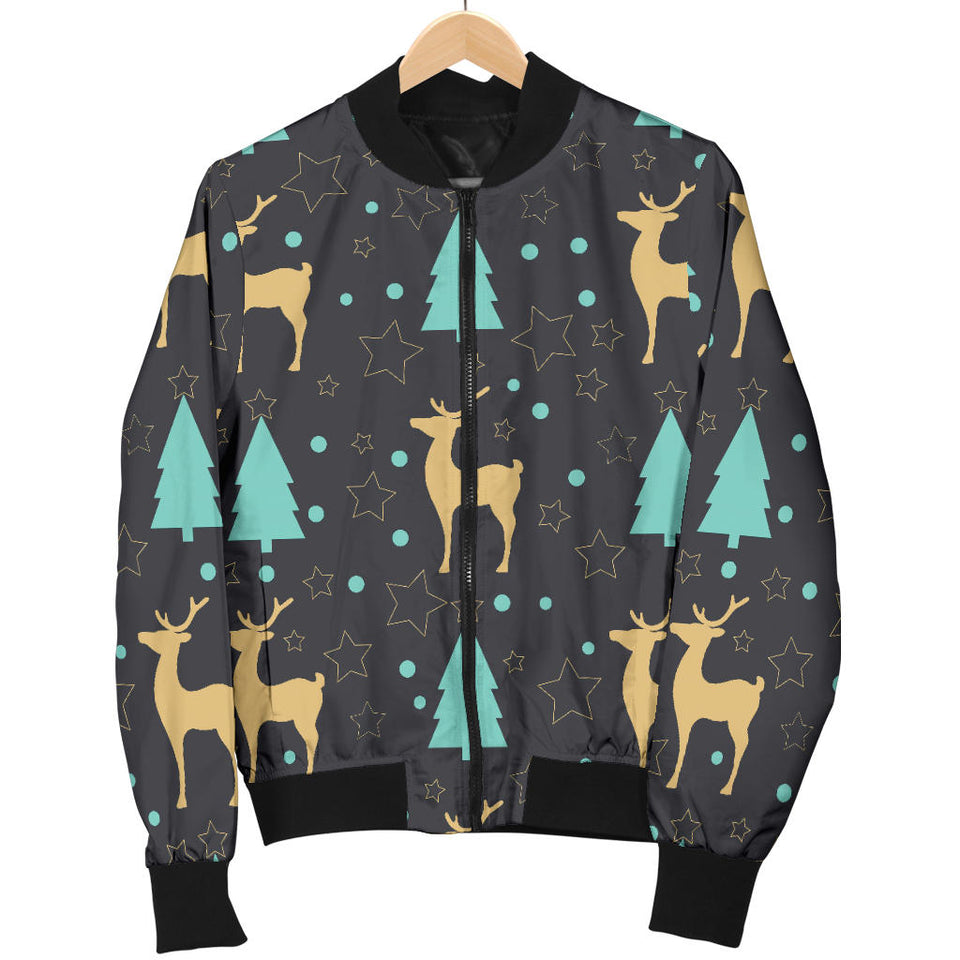 Deers Star Tree Pattern Women'S Bomber Jacket