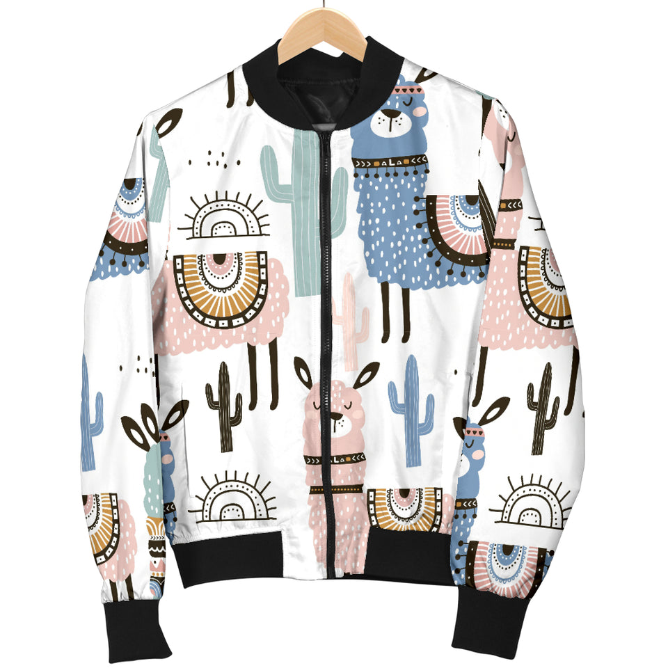 Lama Alpaca Cactus Hand Drawn Pattern Women'S Bomber Jacket