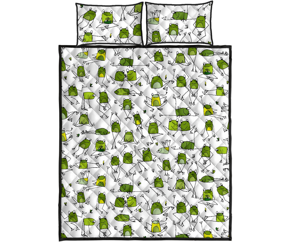 Sketch funny frog pattern Quilt Bed Set