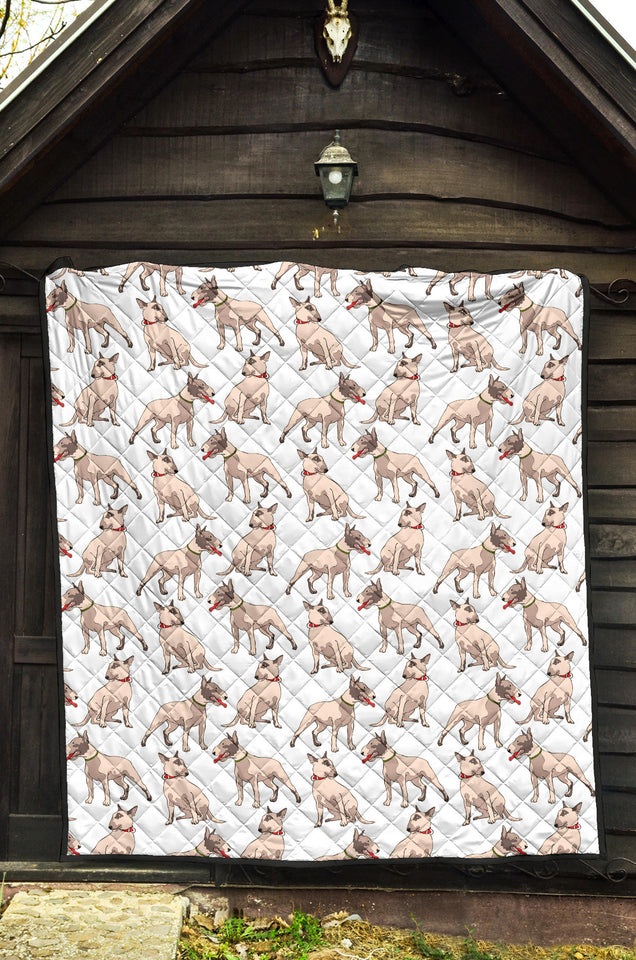 Bull Terrier Pattern Print Design 04 Premium Quilt