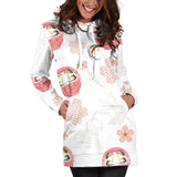 Daruma Japanese Wooden Doll Cherry Blossom Flower Pattern Women'S Hoodie Dress