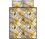 Cool Bee honeycomb leaves pattern Quilt Bed Set