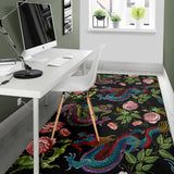 Dragons Flower Pattern Area Rug