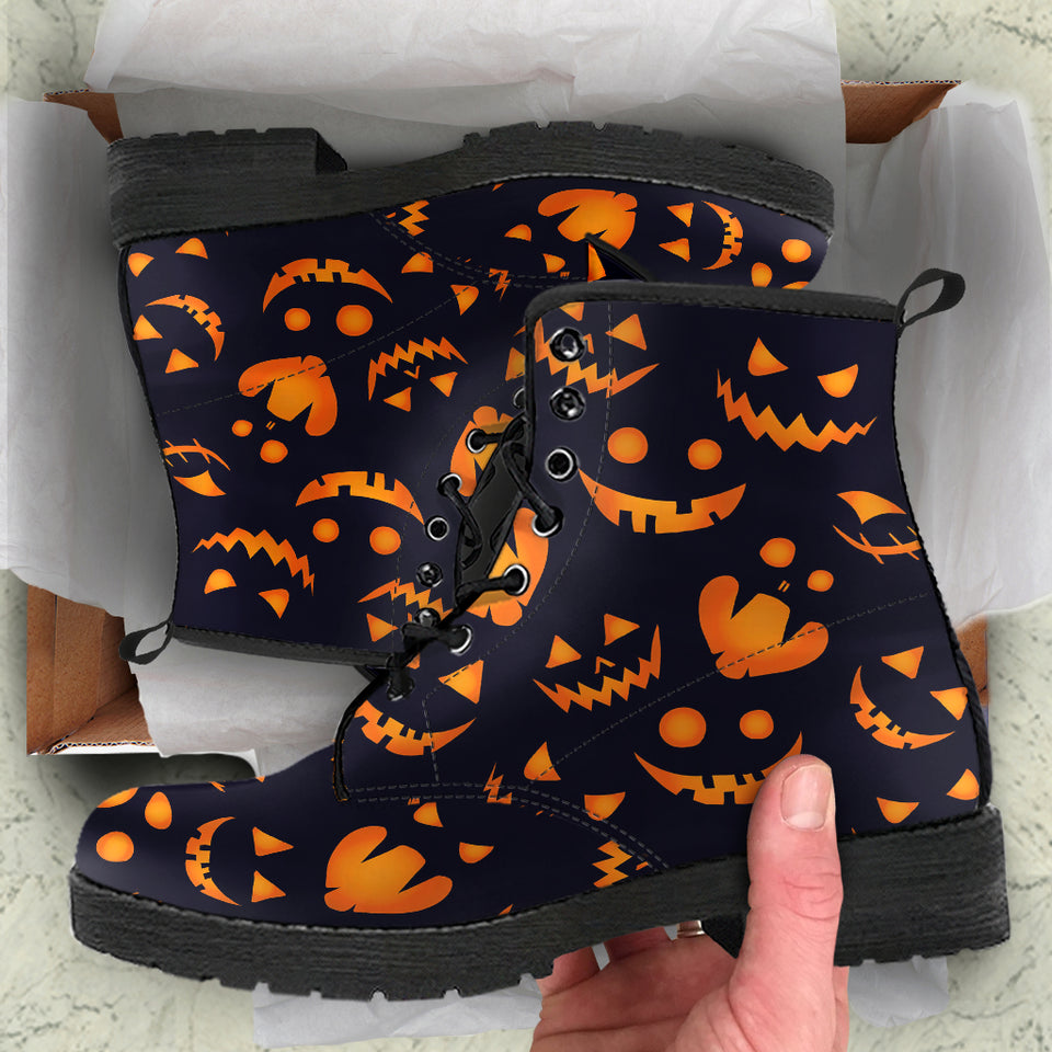 Halloween Pattern Pumpkin Background Leather Boots